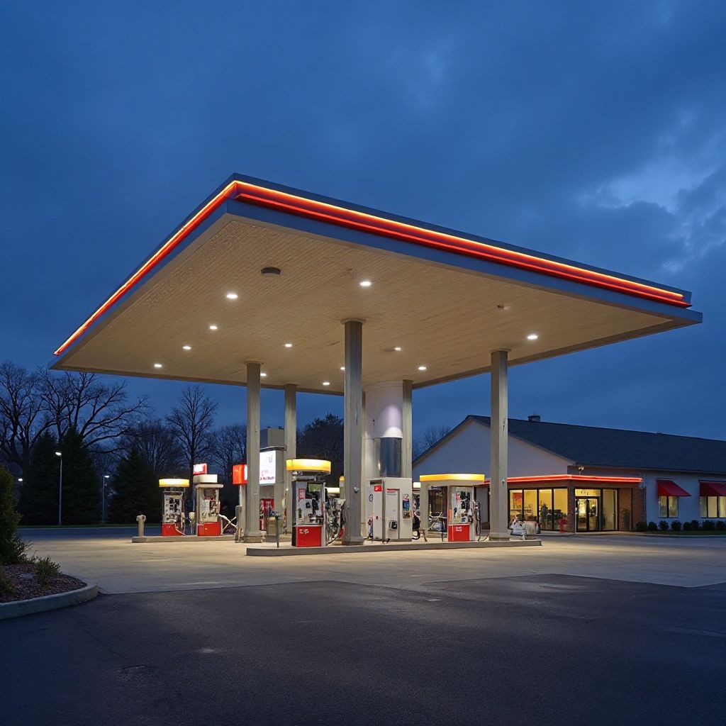 Vista exterior moderna de nuestra estación de servicio