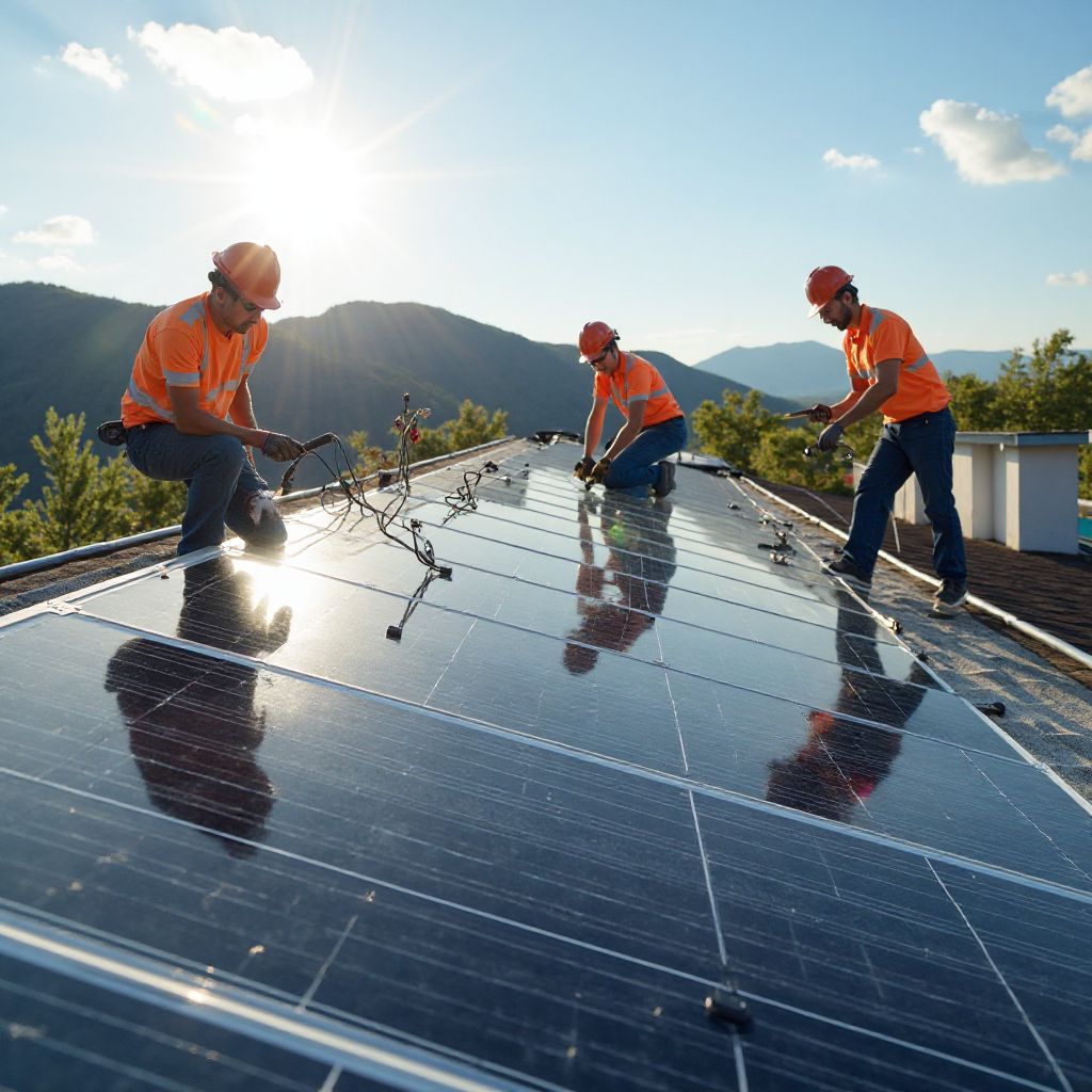 Instalación de paneles solares en el techo de la estación