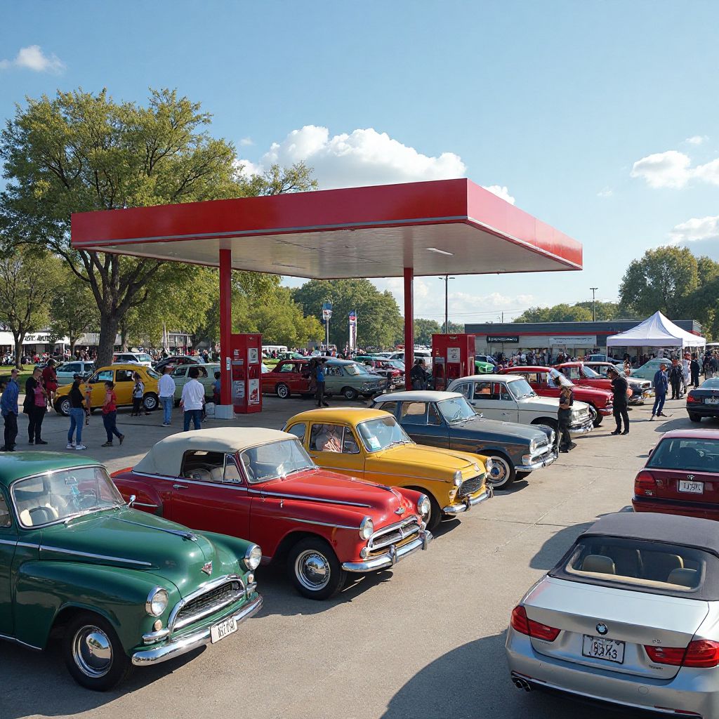 Feria automotriz en la estación de servicio