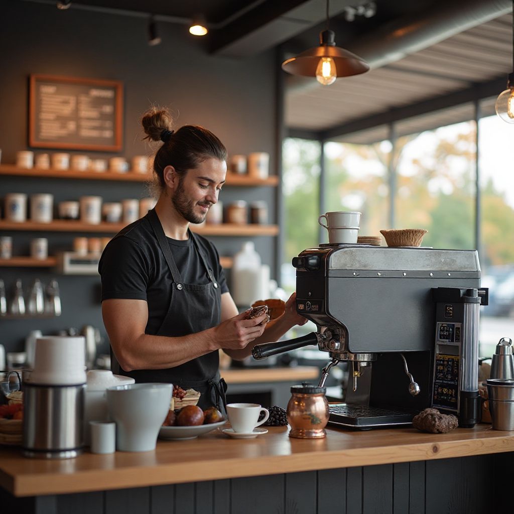 Cafetería premium con productos gourmet
